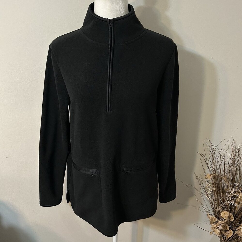 Dip Women Black Half Zip Mock Neck Fleece Sweatshirt Zip Pockets Long Sleeves M